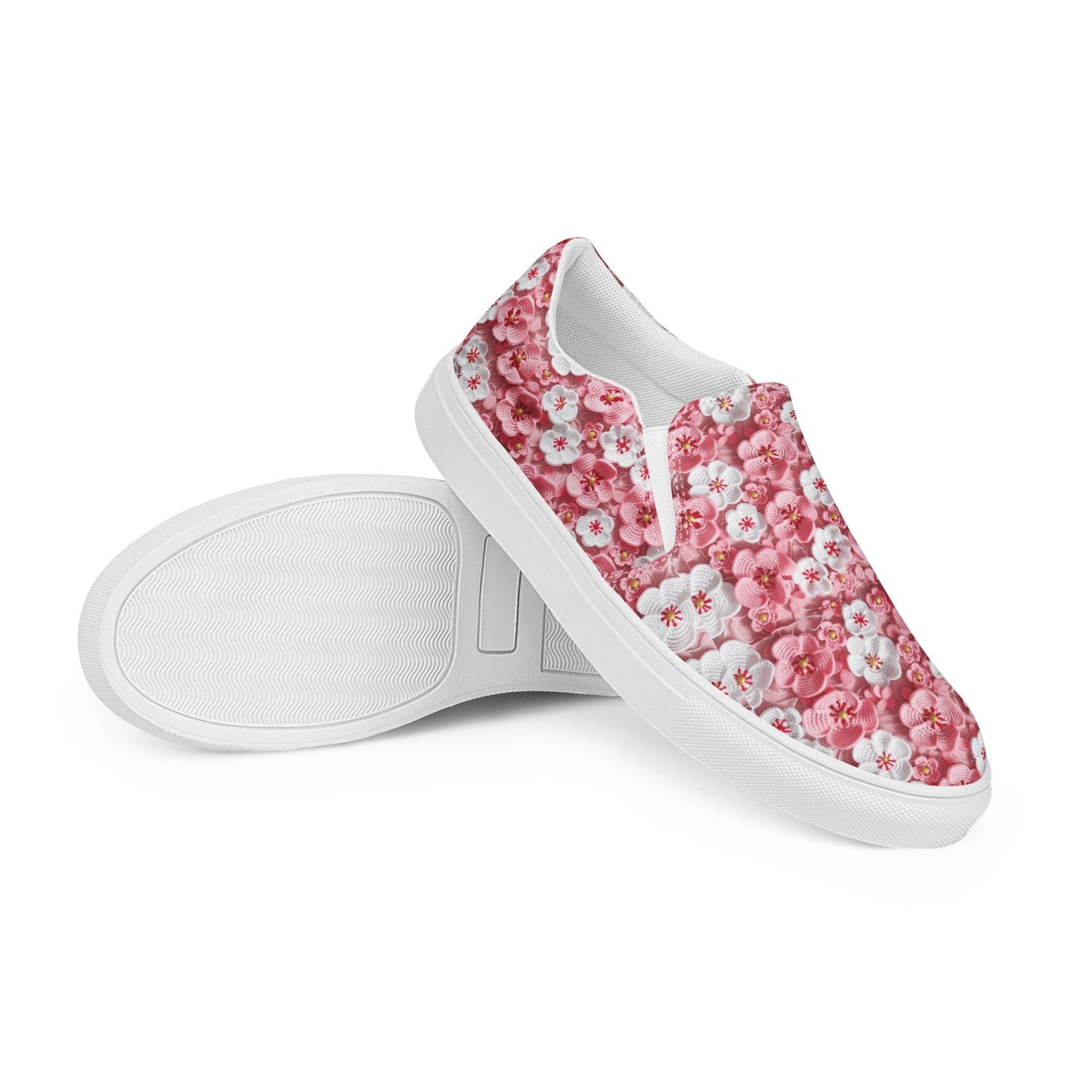 Women’s slip-on canvas shoes, Pink floral pattern pretty all day wear casual office work walking slip on stylish female sneaker shoes