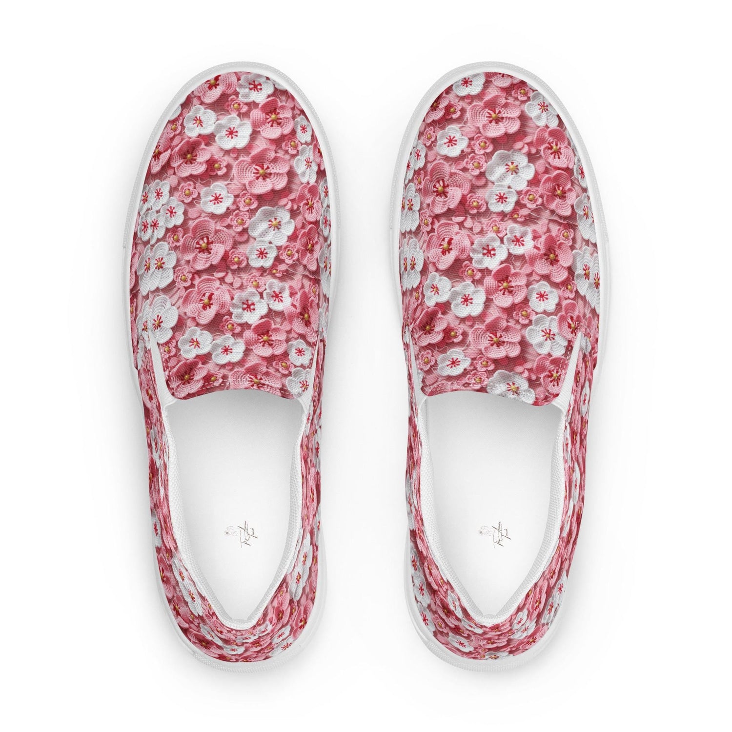 Women’s slip-on canvas shoes, Pink floral pattern pretty all day wear casual office work walking slip on stylish female sneaker shoes