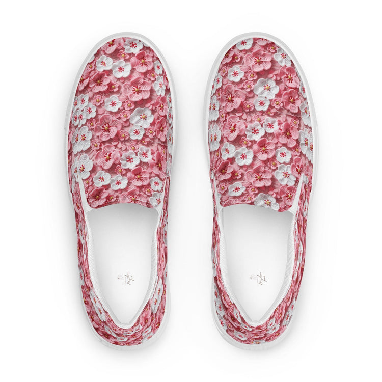 Women’s slip-on canvas shoes, Pink floral pattern pretty all day wear casual office work walking slip on stylish female sneaker shoes