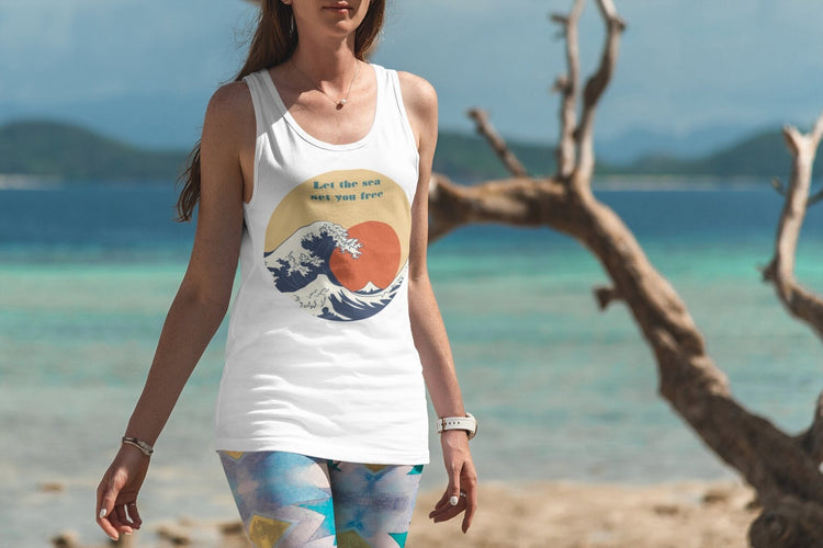 Women Blue Ocean Racerback, Female Summer casual beach every day relax lounge clothing wear for girl