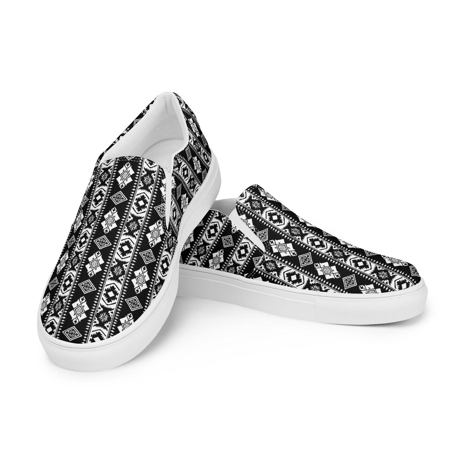 Men’s slip-on canvas shoes, Tribal design men casual jean everyday wear stylish clean comfortable walking work shopping soft male shoe