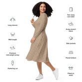 All-over print long sleeve midi dress, tribal all over print pattern design casual date entrepreneur female clothing wear mid length dress