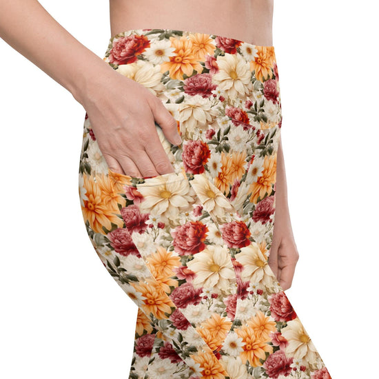 Leggings with pockets, Floral all over print pretty pattern design yoga workout walking all activity casual dress up clothing fitting pants
