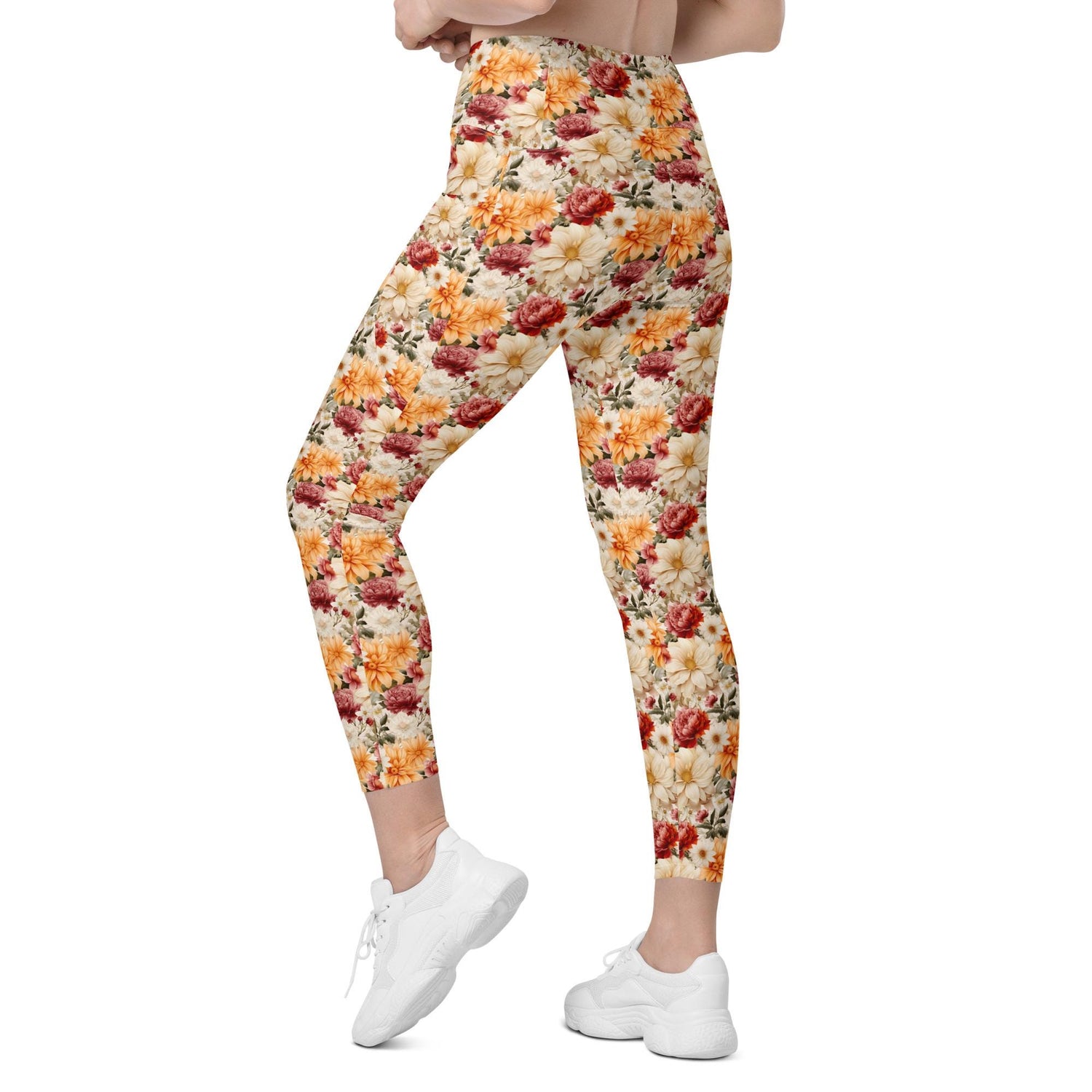Leggings with pockets, Floral all over print pretty pattern design yoga workout walking all activity casual dress up clothing fitting pants