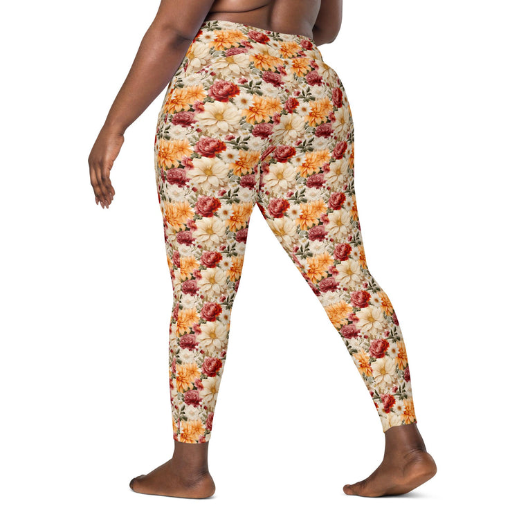 Leggings with pockets, Floral all over print pretty pattern design yoga workout walking all activity casual dress up clothing fitting pants