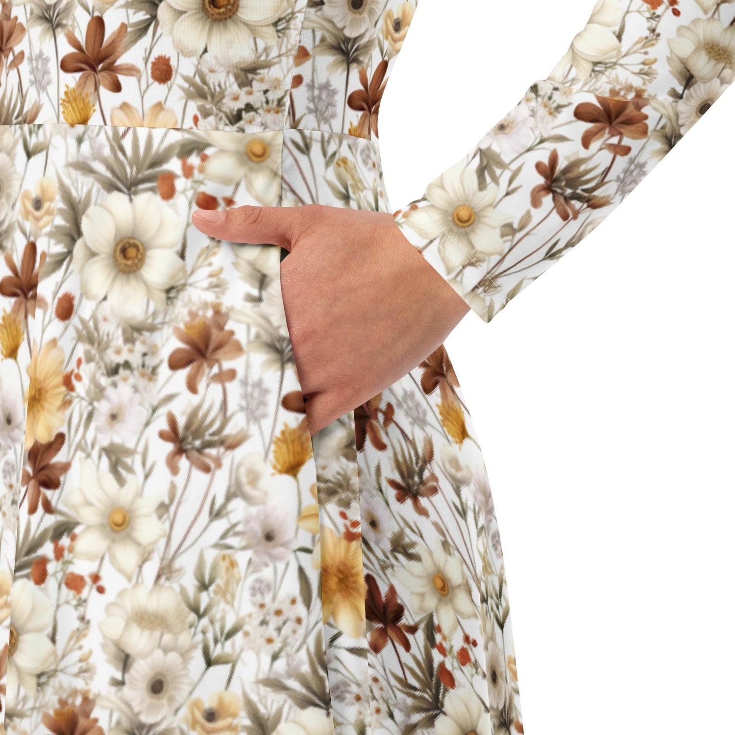 All-over print long sleeve midi dress