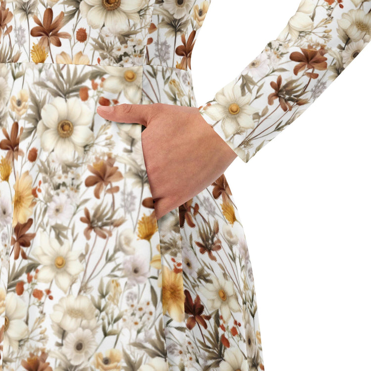 All-over print long sleeve midi dress