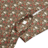 All-over print long sleeve midi dress, Sugar skull pink hue floral print pattern stylish designer versatile any occassion fitted flare wear