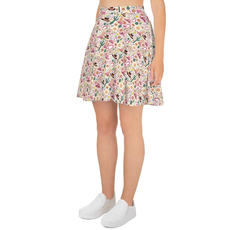 Skater Skirt, Cowboy country style pattern flattering comfy casual dressy everyday day night life flowy colorful skirt
