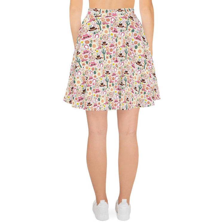 Skater Skirt, Cowboy country style pattern flattering comfy casual dressy everyday day night life flowy colorful skirt