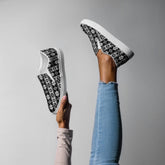 Women’s slip-on canvas shoes, Tribal pattern print fashion school work play casaul everyday style jean skirt shorts skater shoe