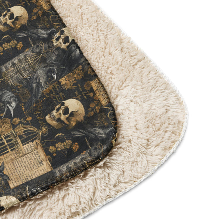 Sherpa blanket, Gothic patchwork Halloween style pattern design plush soft warm cozy cuddle up couch bed chair travel stylish throw