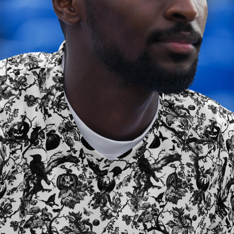 Recycled unisex sports jersey, Halloween stylish fashion cool pattern breathable v neck daily wear stretch fabric casual jean pants shirt