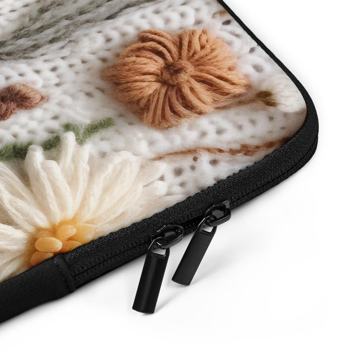 Laptop Sleeve, crotchet pretty floral pattern print office school student computer travel carry stylish minimilist pouch great gift