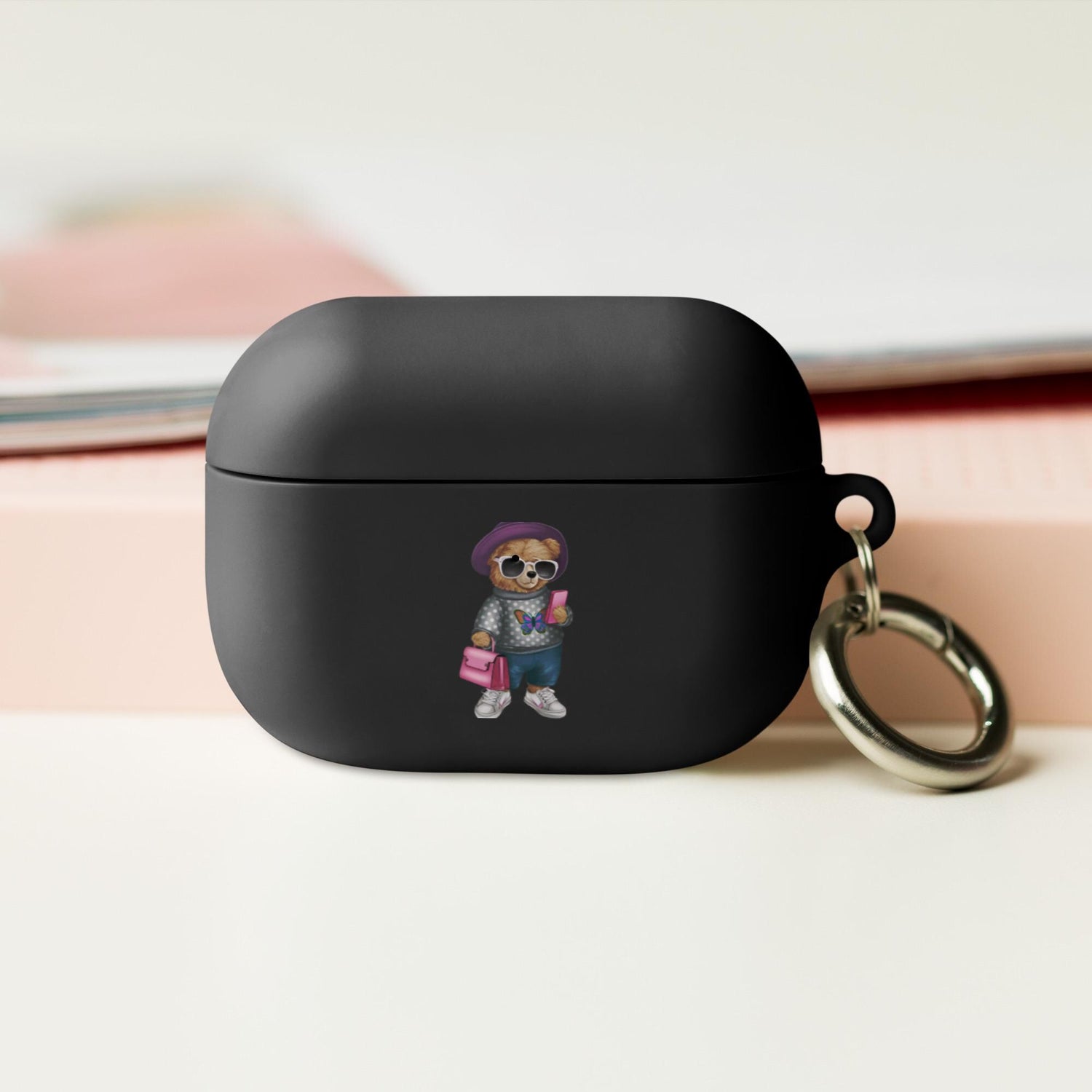 Rubber Case for AirPods®, Teddy Bear Fashion girl cute design ready for school airpods protective carrying case