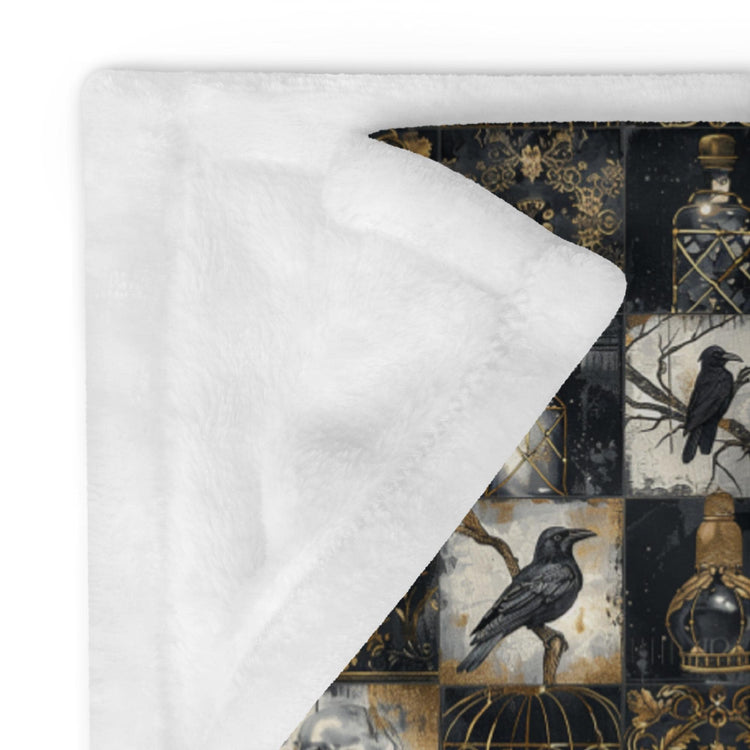 Throw Blanket, Gothic fall halloween skeleton print pattern eye catching fashion look couch bed TV room gathering cozy night cuddle blanket