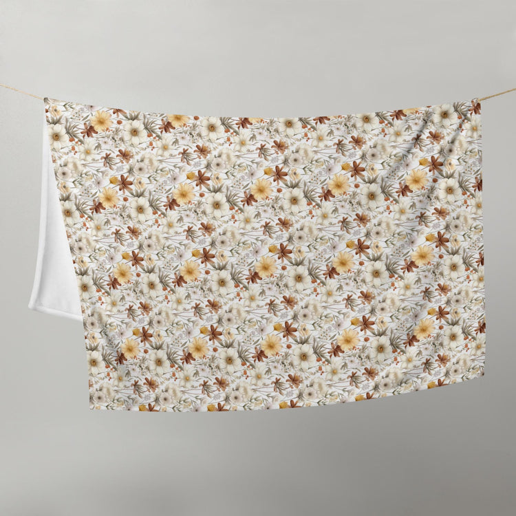 Throw Blanket, Fall Thanksgiving floral pattern all over print design soft lazy couch pretty warm cozy TV couch bed chair decorative throw