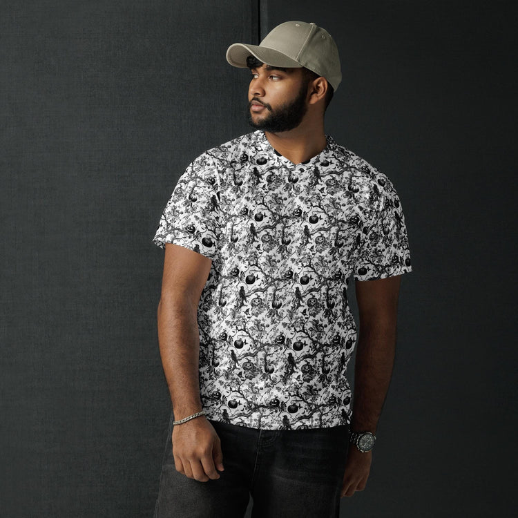 Recycled unisex sports jersey, Halloween stylish fashion cool pattern breathable v neck daily wear stretch fabric casual jean pants shirt