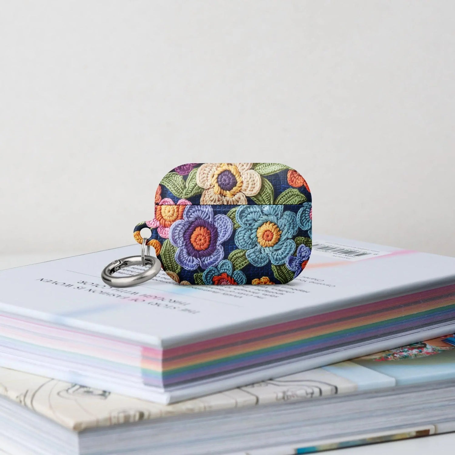 Case for AirPods®, floral colorful stylish crotchet pretty pattern school work custom design sturdy protective earbuds carrying case The Aurora Touch
