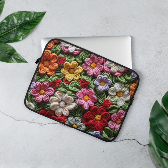 Laptop Sleeve, Bright floral crotchet simple fashion style back to school workplace everyday on the road computer ipad carrying case cover