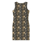 Bodycon dress, Gothic all over pattern casual date night blazer accent sexy spandex stretchy comfortable stylish Halloween vibe outfit