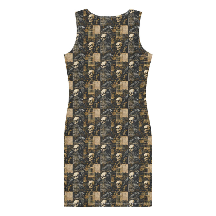 Bodycon dress, Gothic all over pattern casual date night blazer accent sexy spandex stretchy comfortable stylish Halloween vibe outfit