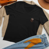 Women’s relaxed v-neck t-shirt, Minimilist pumpkin vibes quiet simple colorful classy fall spirit Thanksgiving embroiderd design shirt The Aurora Touch