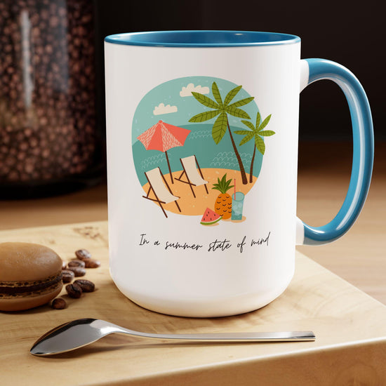 Two-Tone Coffee Mugs, 15oz, Summer vibes great energy vibrant kitchen home decor coffee tea beverage cup
