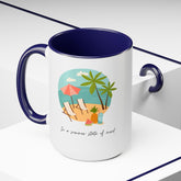 Two-Tone Coffee Mugs, 15oz, Summer vibes great energy vibrant kitchen home decor coffee tea beverage cup