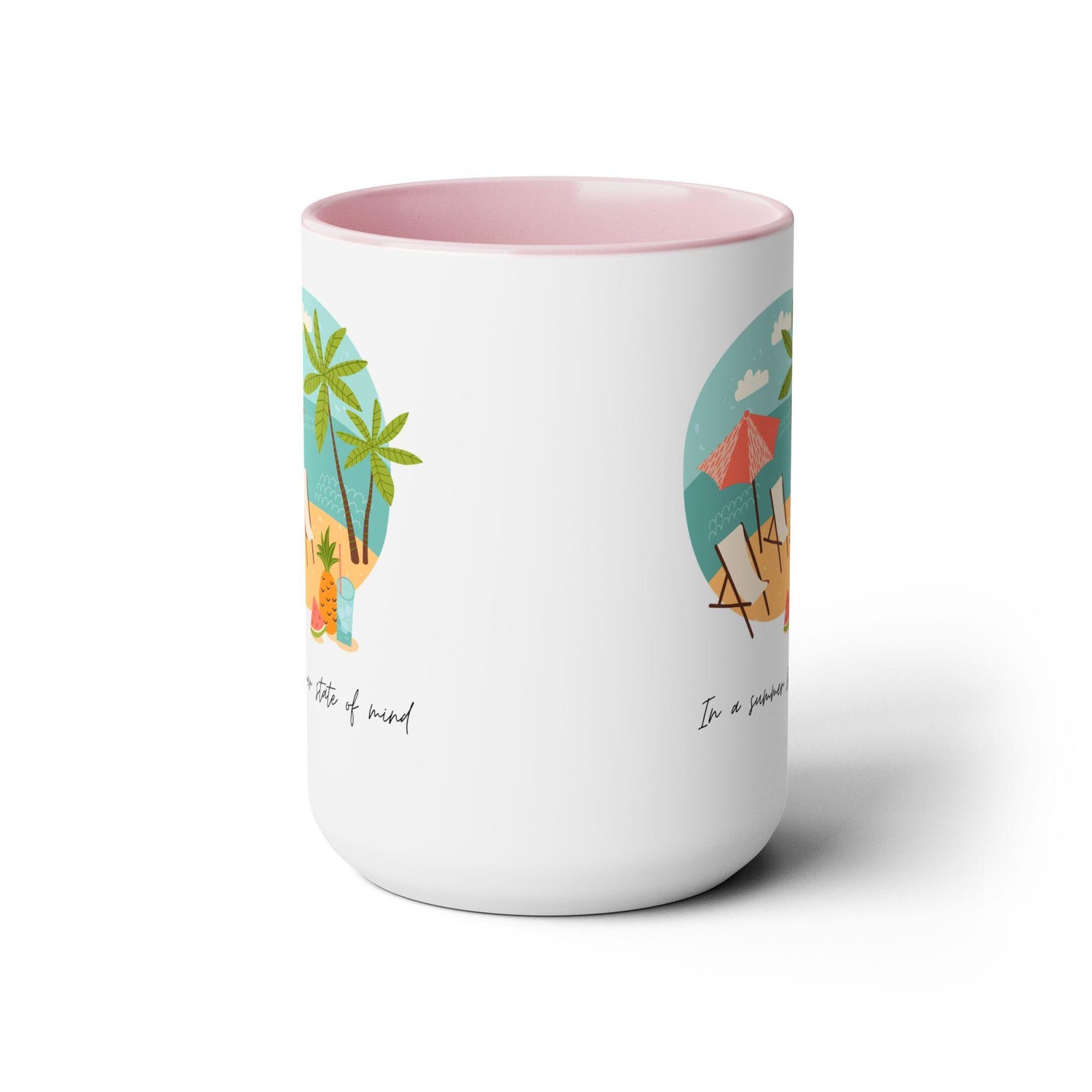 Two-Tone Coffee Mugs, 15oz, Summer vibes great energy vibrant kitchen home decor coffee tea beverage cup