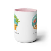 Two-Tone Coffee Mugs, 15oz, Summer vibes great energy vibrant kitchen home decor coffee tea beverage cup