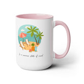 Two-Tone Coffee Mugs, 15oz, Summer vibes great energy vibrant kitchen home decor coffee tea beverage cup