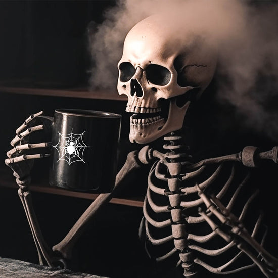 11oz Black Mug, Halloween Holiday spiderweb white print double side design spooky kitchen festive coffee tea water office home everyday cup