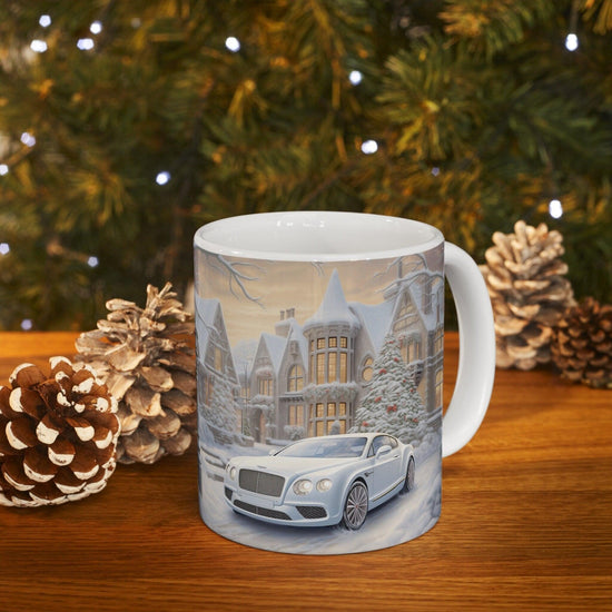 Ceramic Mug 11oz, Bentley luxury corporate holiday white Xmas theme sassy boss entrepreneur coffee beverage office fancy kitchen cup