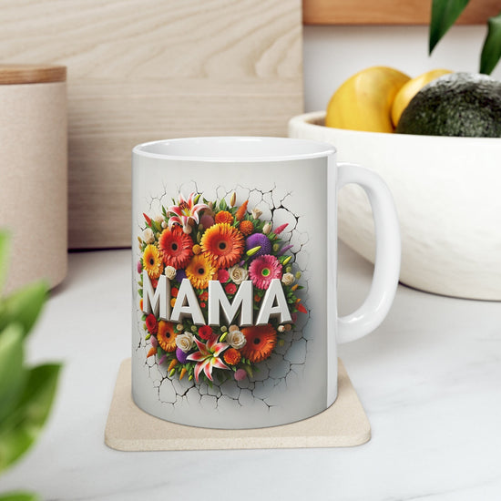 Ceramic Mug, 11oz, 3D Mama brightt floral 2 sided love print casual coffee tea everyday designer kitchen home decor cup