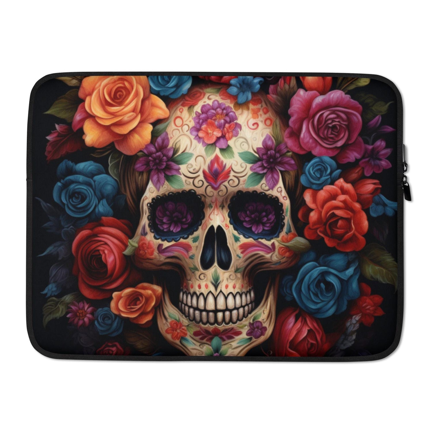Laptop Sleeve, Day of the dead colorful vibrant floral sugar skull aert design computer ipad business school carrying cover case