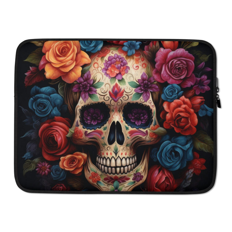Laptop Sleeve, Day of the dead colorful vibrant floral sugar skull aert design computer ipad business school carrying cover case