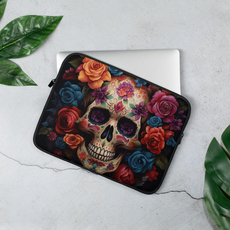 Laptop Sleeve, Day of the dead colorful vibrant floral sugar skull aert design computer ipad business school carrying cover case