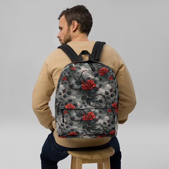 Backpack, Gothic red rose black thorn dark color stylish back pack carrying case