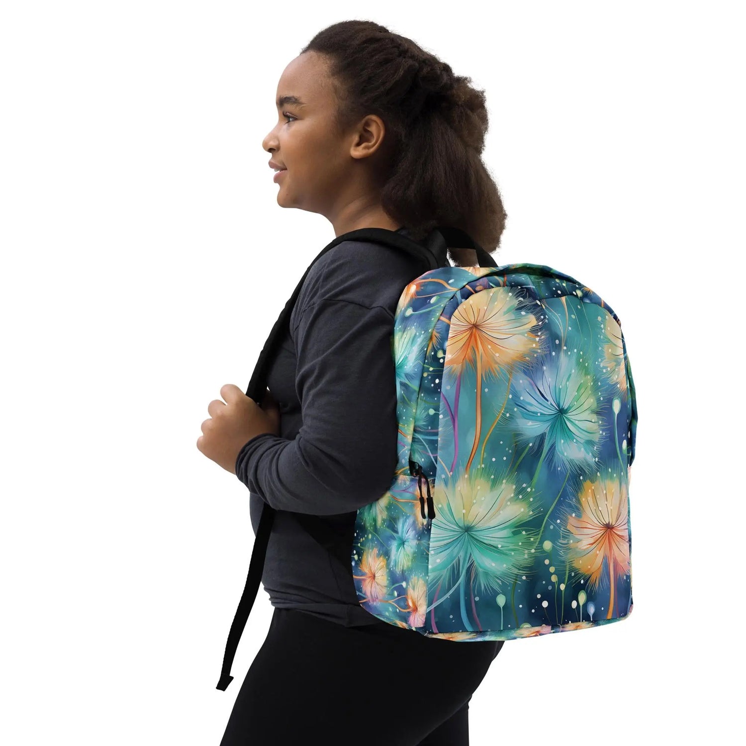 Minimalist Backpack, colorful mystical flower design simple back to school classroom casual day field trip travel backsack carry bag The Aurora Touch