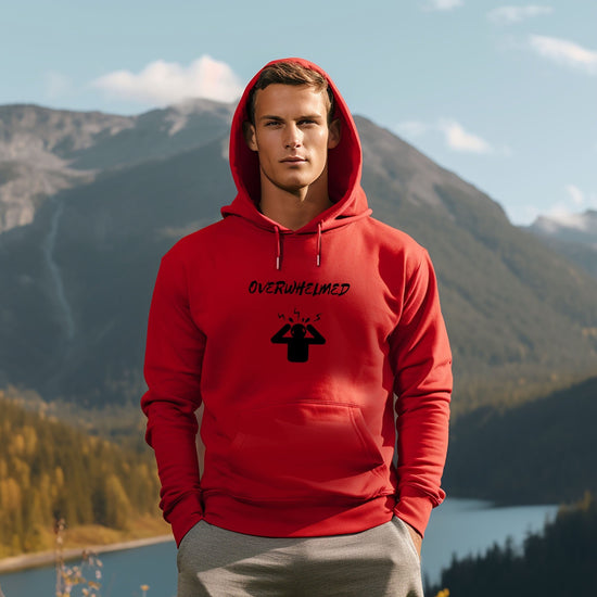 Overwhelmed Unisex Heavy Blend Hooded Sweatshirt, Humor fun casual cozy comfy lounge hoodie sweater  casual him her wear great holiday gift