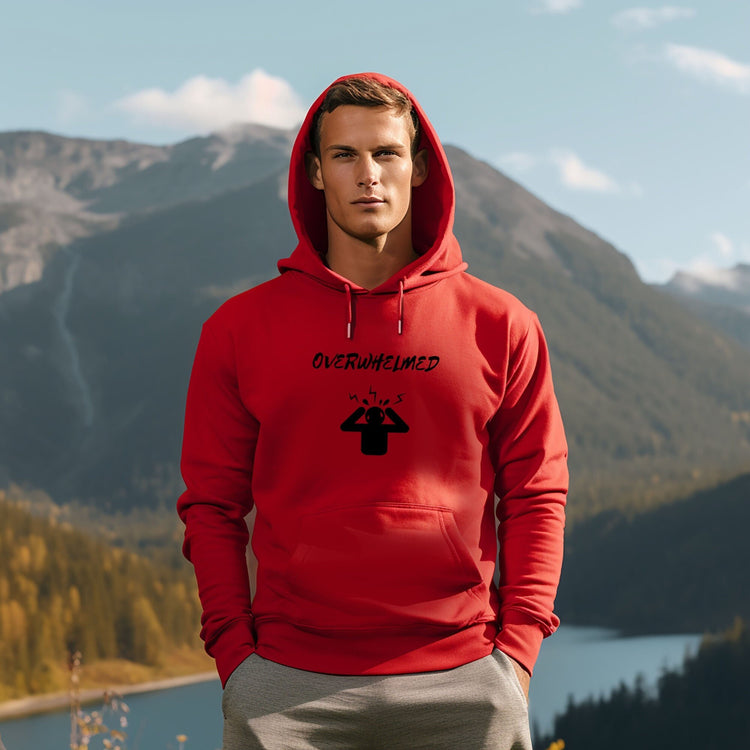 Overwhelmed Unisex Heavy Blend Hooded Sweatshirt, Humor fun casual cozy comfy lounge hoodie sweater  casual him her wear great holiday gift