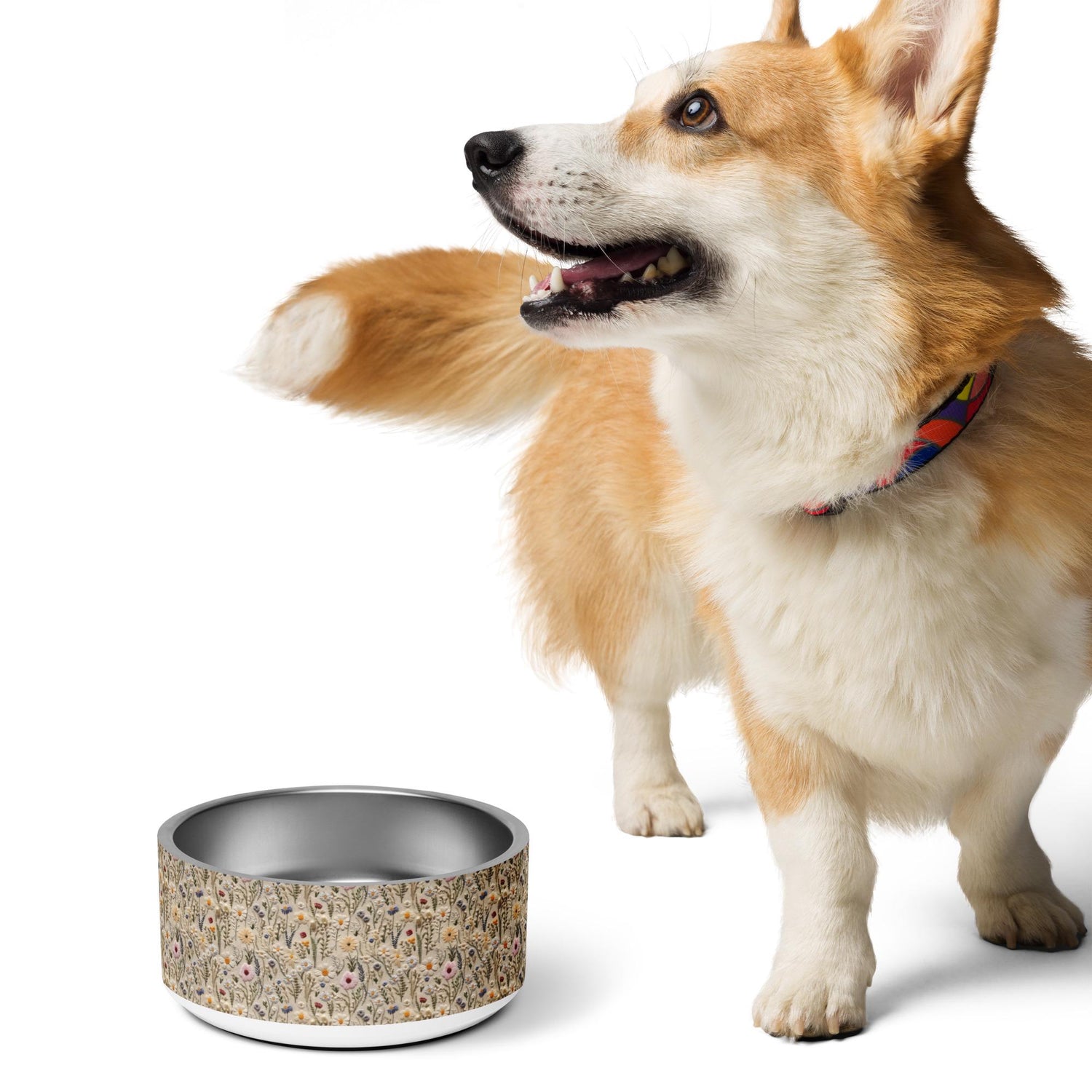 Pet bowl, Floral 3D raised thread pretty design furry best friend fashion style sleek designer looking food bowl