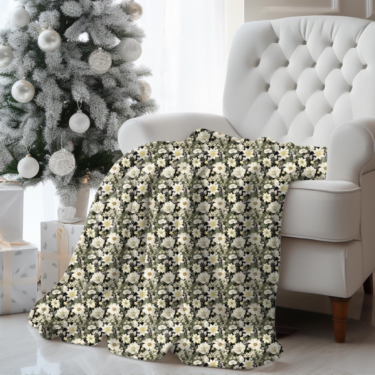 Throw Blanket, Floral all over print pattern soft velveteen relax couch bed travel stylish eye catching decorative chair gift throw.