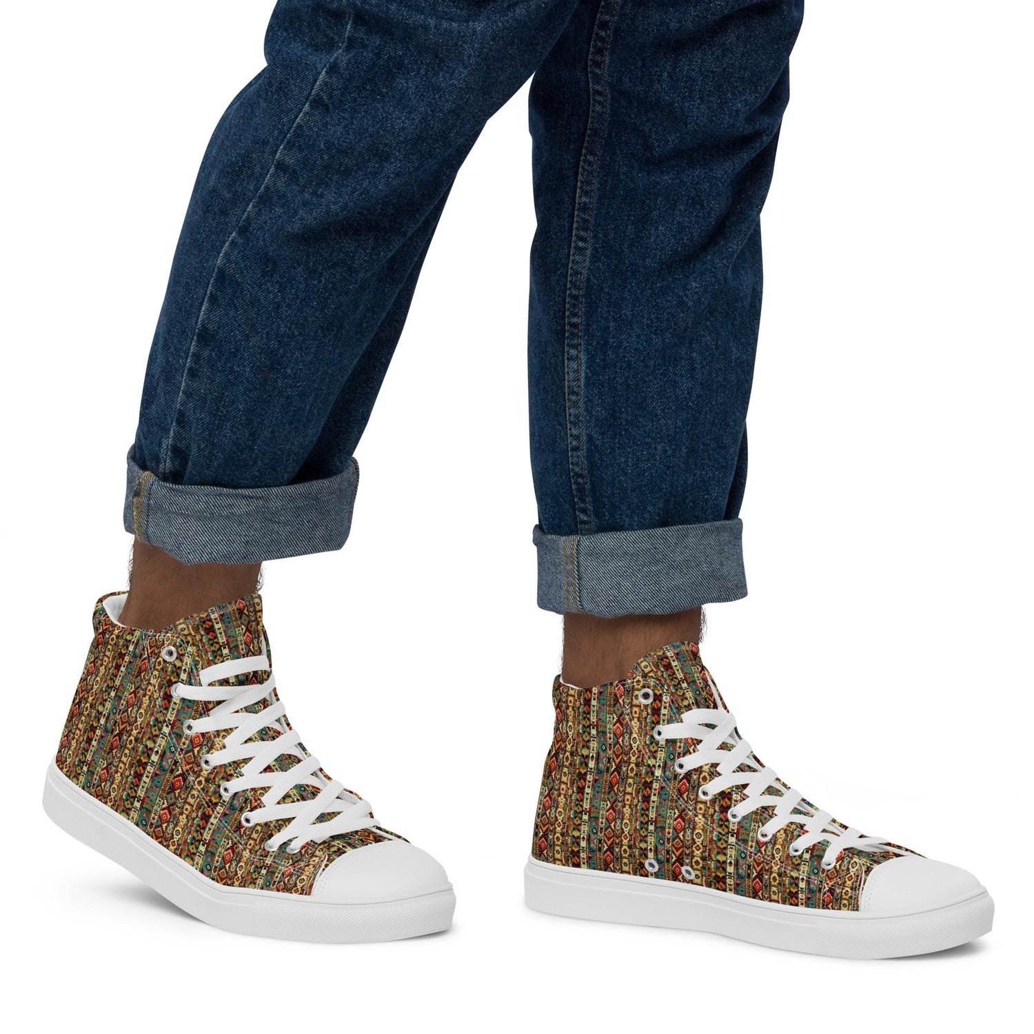 Men’s native all over casual style print pattern design high top canvas everyday fashion shoes