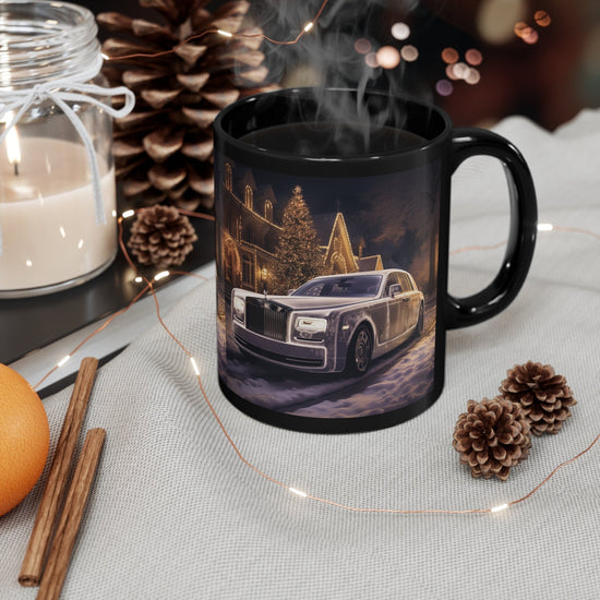 Taza negra de 11 oz, diseño de Rolls Royce, retrato navideño blanco festivo, elegante decoración para el hogar y la oficina, taza para bebidas de uso diario