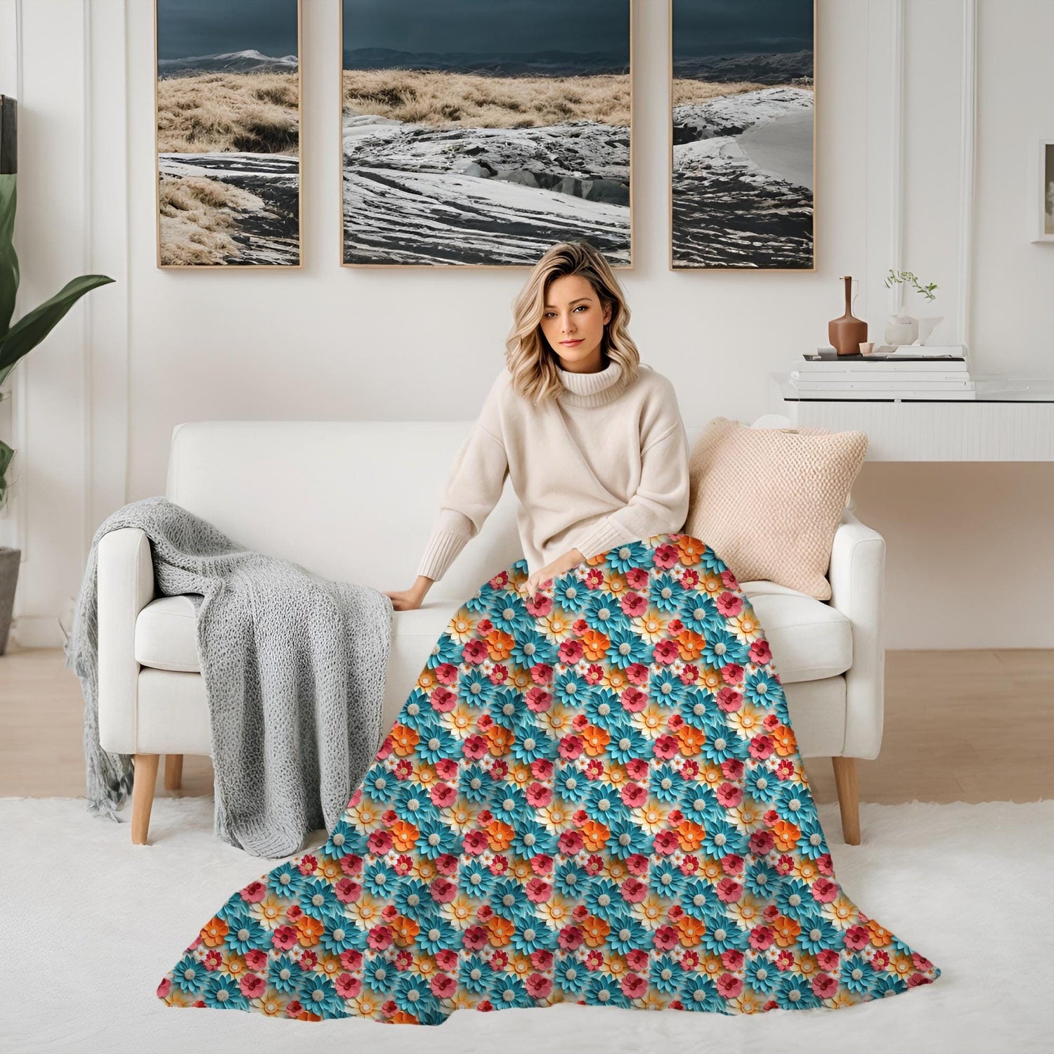 Throw Blanket, Bright colorful floral all over print pattern soft comfy silky couch bed travel holiday must relaxing holiday gift throw