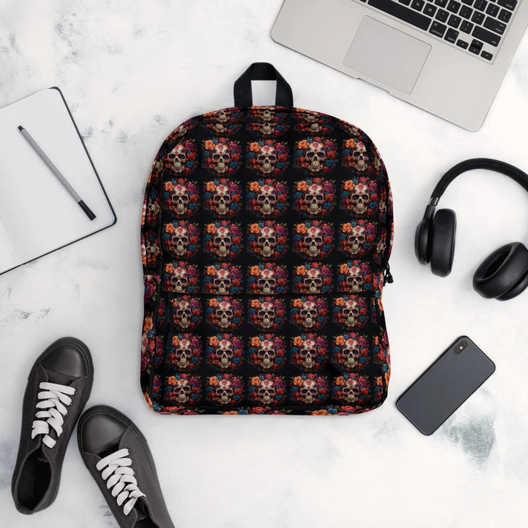 Backpack, Day of the dead Dia de los muertos sugar floral colorful sugar skull school work travel fashion everyday casual holiday attire