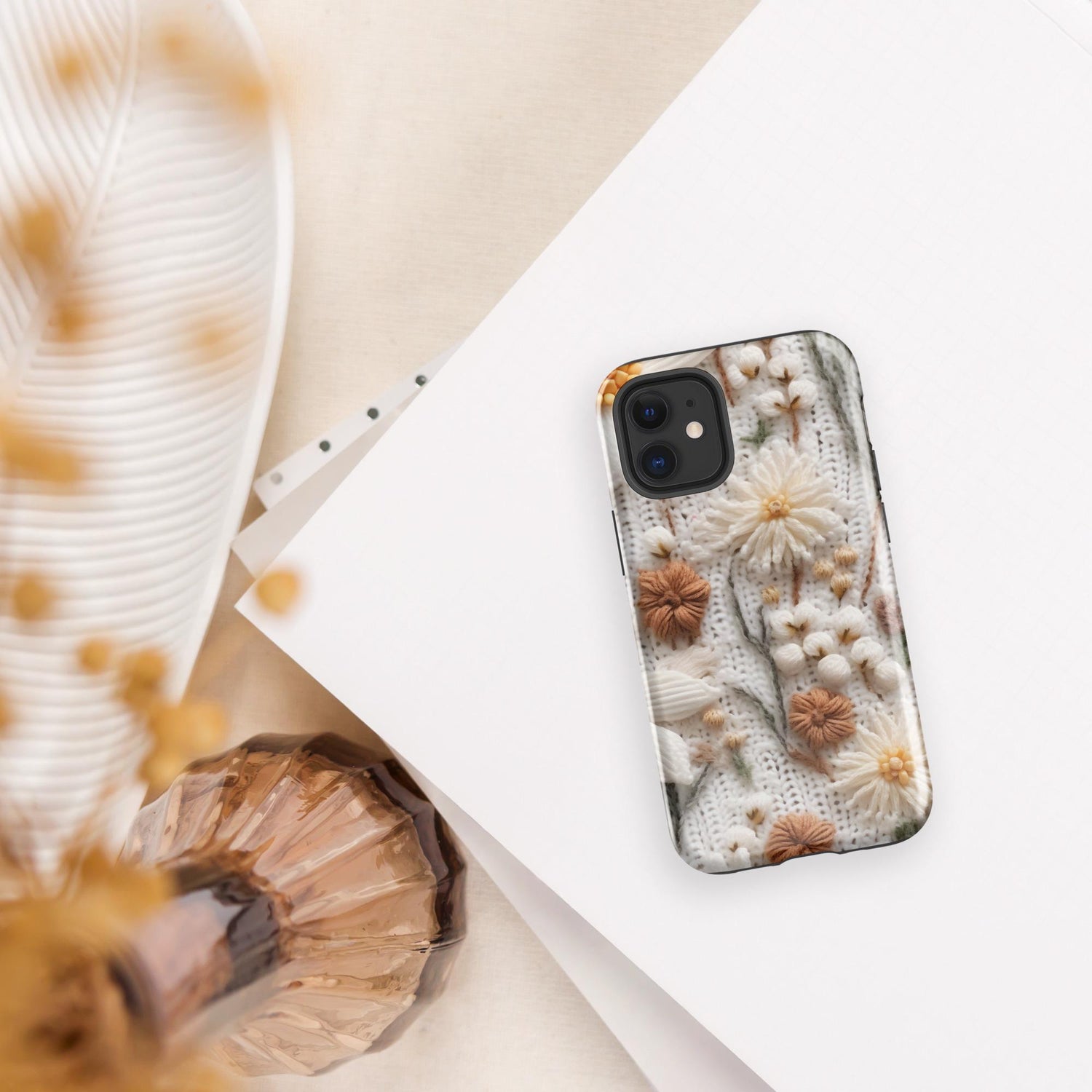 Tough Case for iPhone®, pretty floral crotchet phone cover fashion stylish design protector apple phone case