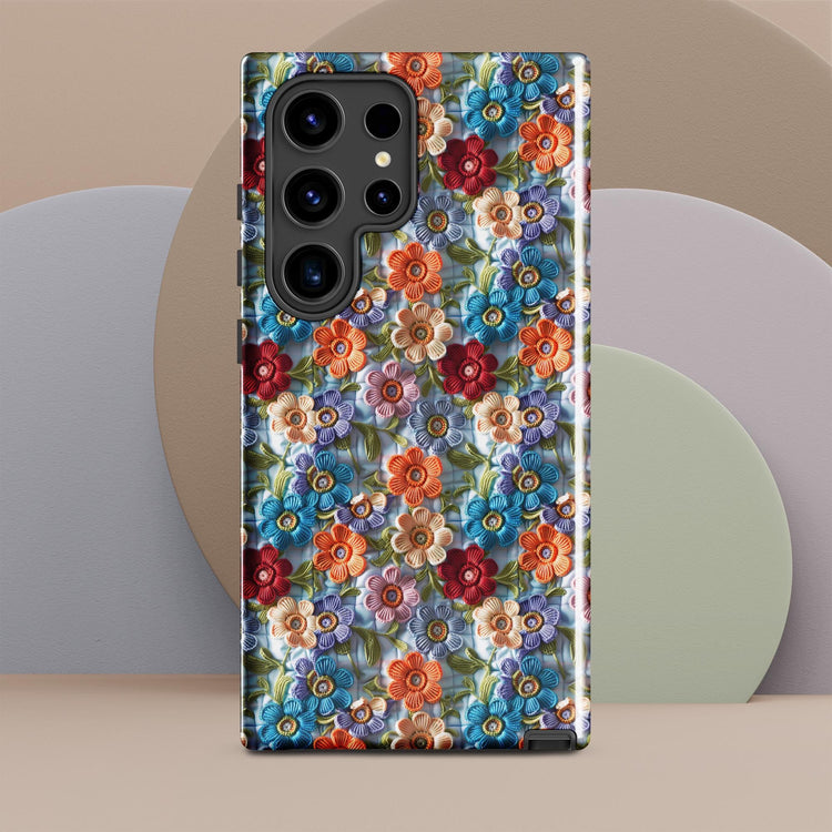 Tough case for Samsung®, Bright colorful floral pattern Android sturdy strong protective phone case great for school work travel
